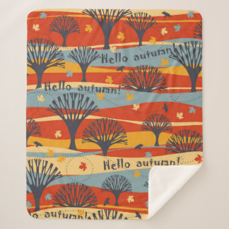 Autumn vintage seamless pattern with trees, maple  sherpa blanket