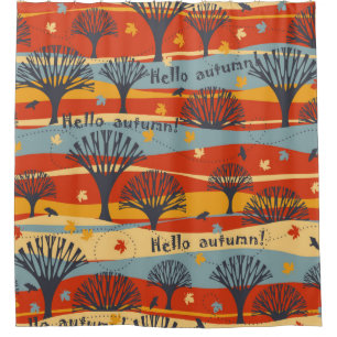 Autumn vintage seamless pattern with trees, maple shower curtain