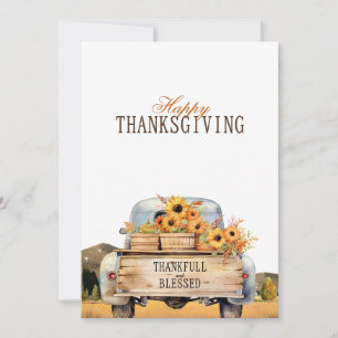 Autumn vintage truck with sunflowers thanksgiving  holiday card