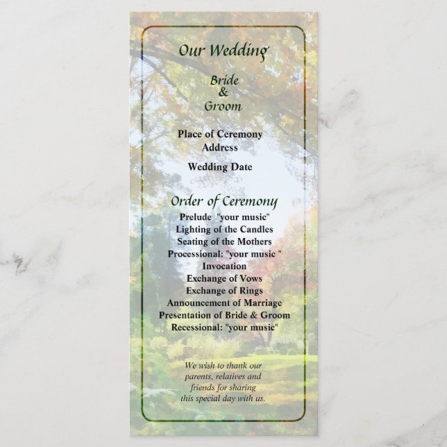 Autumn Vista Wedding Program Programme (Front)