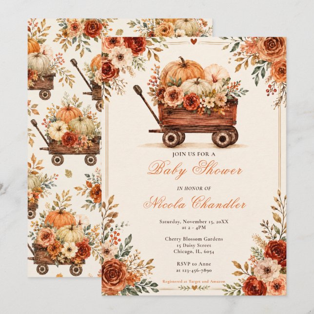 Autumn Wagon Baby Shower Invitation (Front/Back)