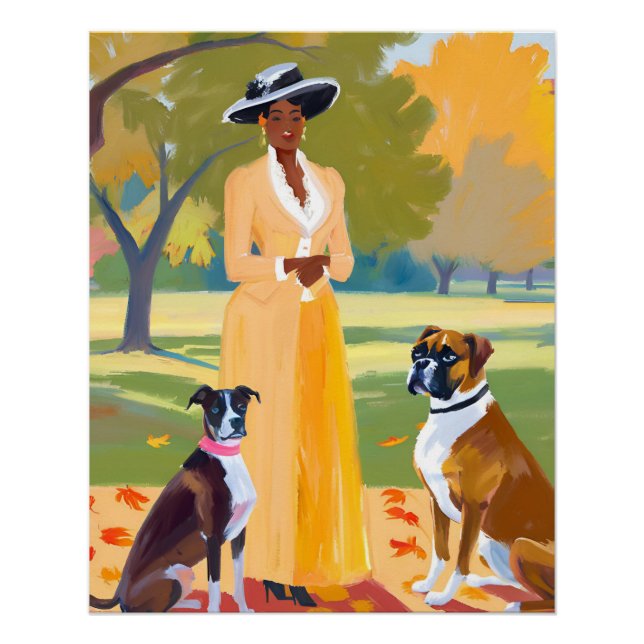 Autumn Walk: Afro Woman with Dog in Regency Era Poster (Front)