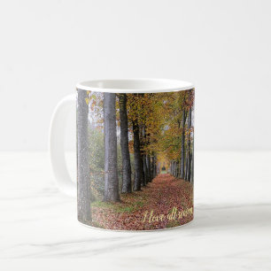 Autumn walk in the forest coffee mug