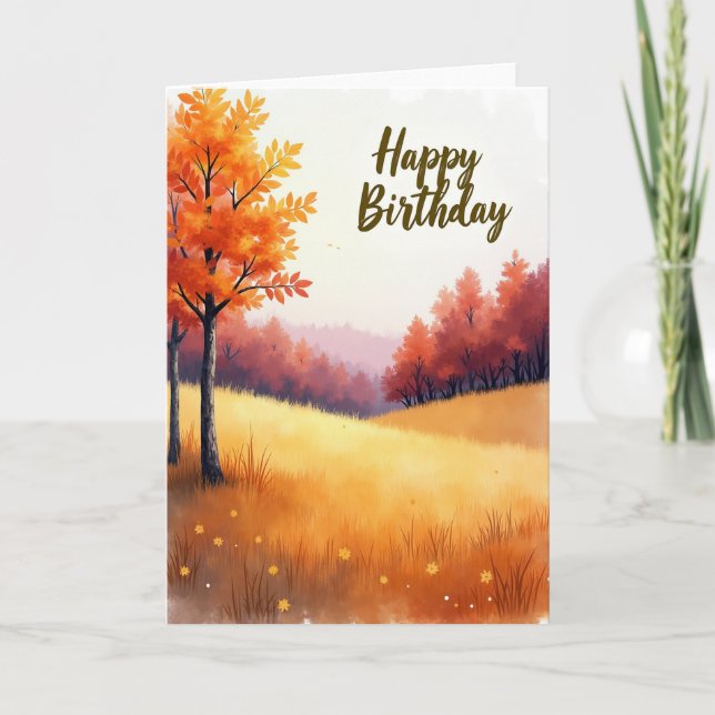 Autumn Watercolor Birthday Card (Front)
