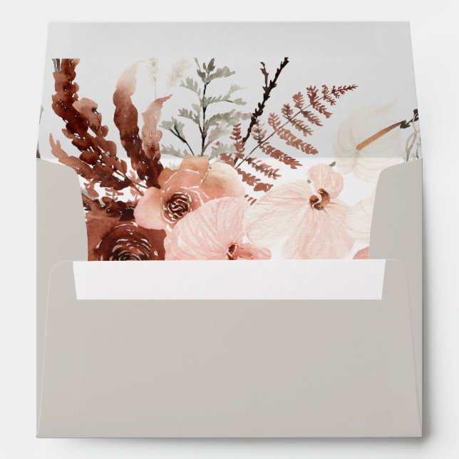 Autumn Watercolor Boho Floral Wedding Envelope (Back (Bottom))