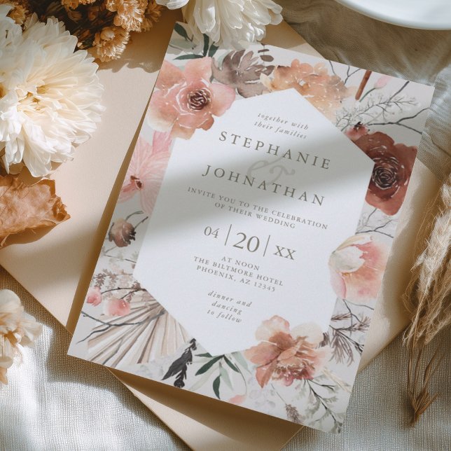 Autumn Watercolor Boho Floral Wedding Invitation (Creator Uploaded)