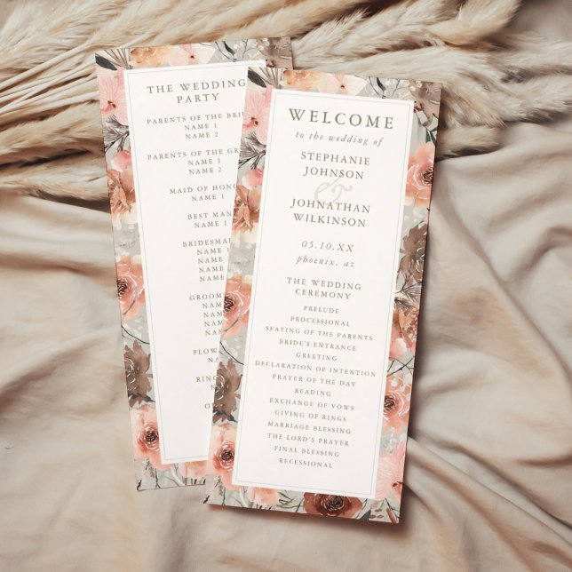 Autumn Watercolor Boho Wedding Program Menu (Autumn Watercolor Boho Wedding Program)
