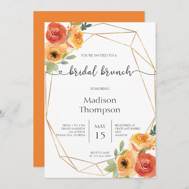 Autumn Watercolor Bridal Brunch Invitation (Front/Back)
