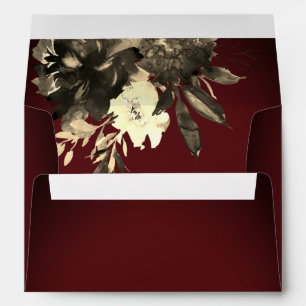 Autumn Watercolor Burgundy Dried Flowers Wedding Envelope