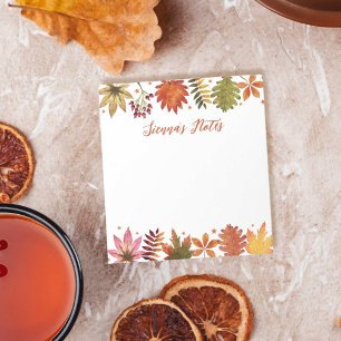 Autumn Watercolor Fall Leaves Rustic Name Notepad