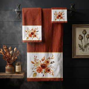 Autumn watercolor floral bath towel set