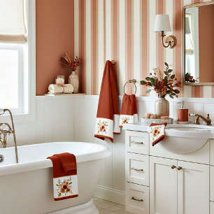 Autumn watercolor floral bath towel set