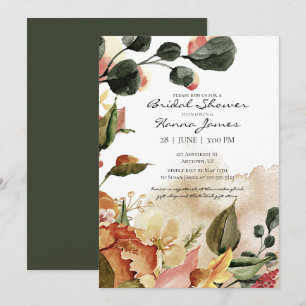 Autumn Watercolor Floral Bridal Shower Invitation