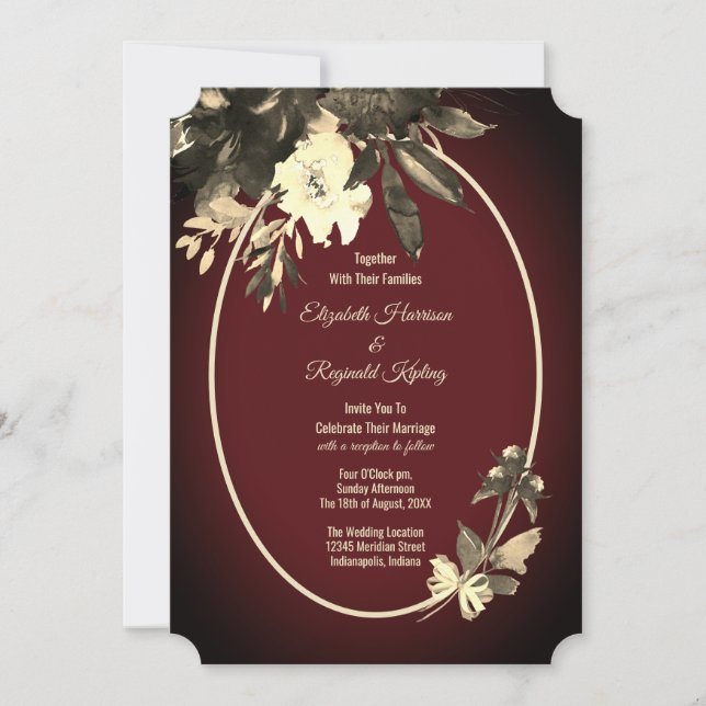 Autumn Watercolor Floral Burgundy Wedding Invitation (Front)