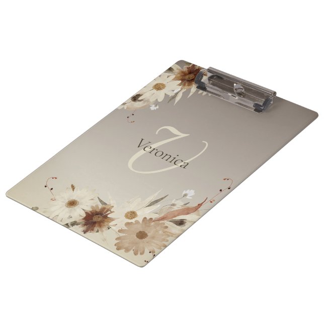Autumn Watercolor Floral Monogram Personalised Clipboard (Angled)