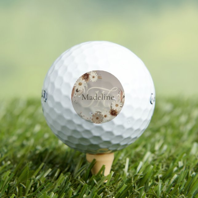 Autumn Watercolor Floral Monogram Personalised Golf Balls (Insitu Tee)