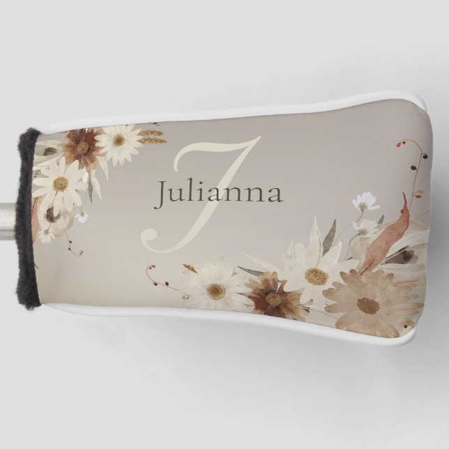 Autumn Watercolor Floral Monogram Personalised Golf Head Cover (Front)
