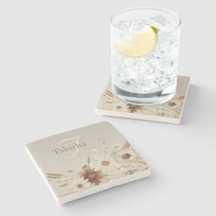 Autumn Watercolor Floral Monogram Stone Coaster