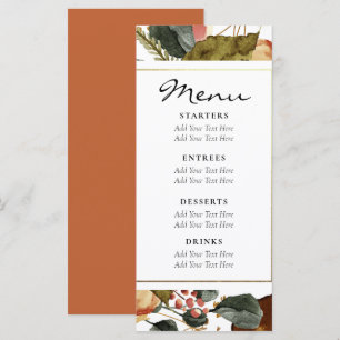 Autumn Watercolor Floral Rustic Wedding  Menu