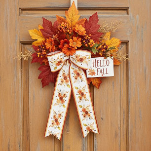 Autumn watercolor floral satin ribbon