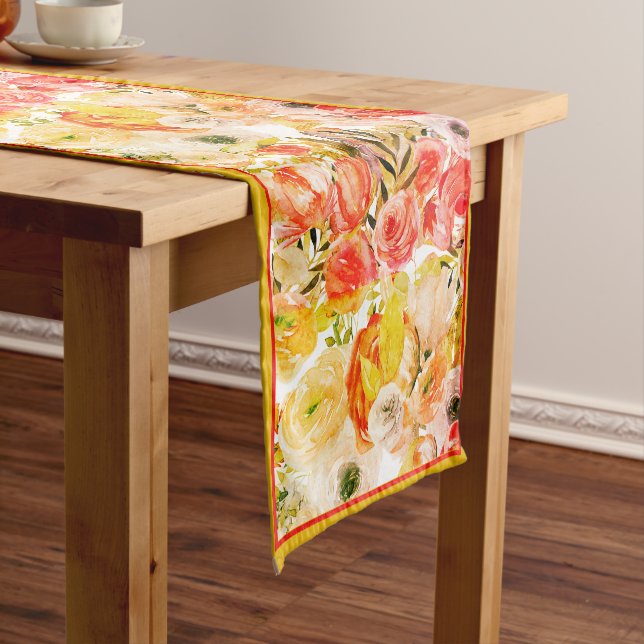 Autumn watercolor floral short table runner (In Situ)
