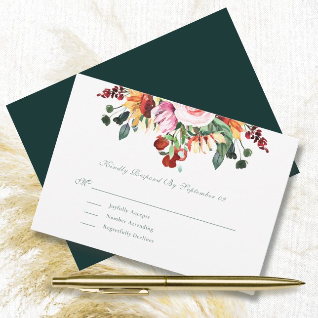 Autumn Watercolor Floral Sunflower Wedding RSVP  (Creator Uploaded)
