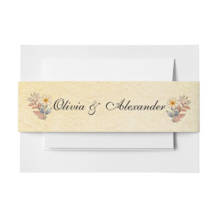 Autumn Watercolor Floral Terracotta Yellow Wedding Invitation Belly Band