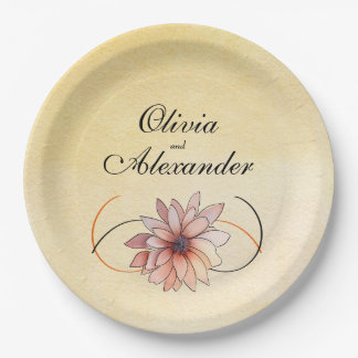 Autumn Watercolor Floral Terracotta Yellow Wedding Paper Plate