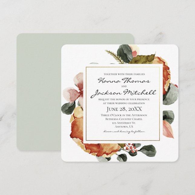 Autumn Watercolor Floral Wedding Invitation (Front/Back)
