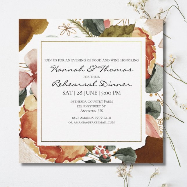 Autumn Watercolor Floral Wedding Rehearsal Dinner Invitation (Creator Uploaded)
