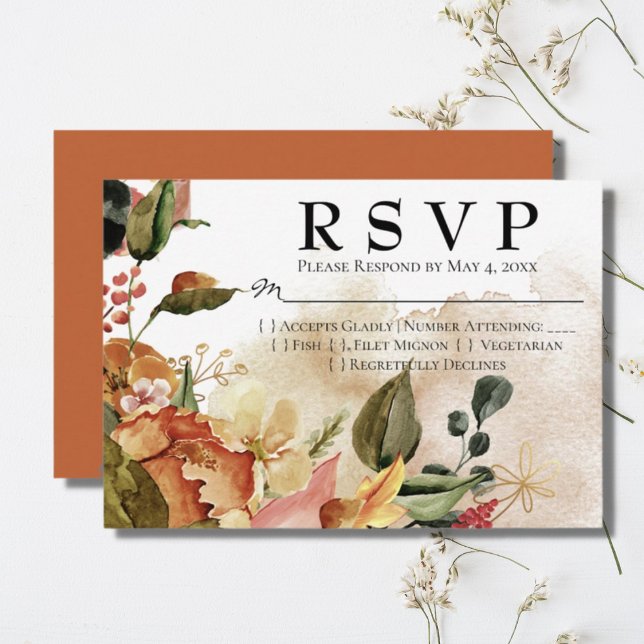 Autumn Watercolor Floral Wedding RSVP Card (Creator Uploaded)