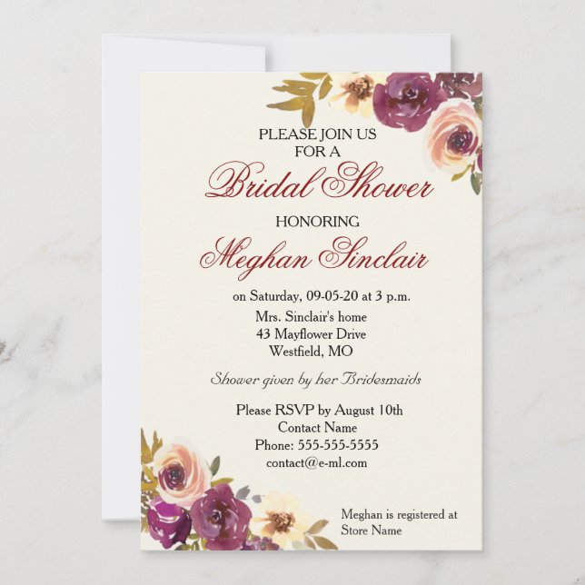 Autumn Watercolor Florals - Bridal Shower Invitation (Front)