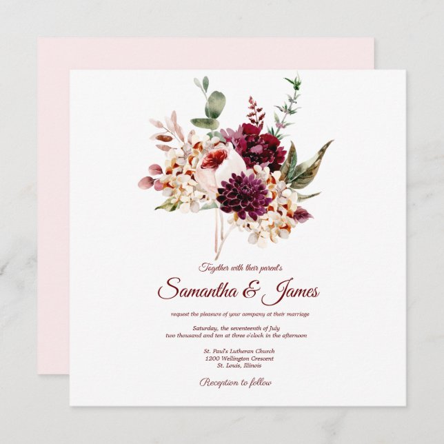 Autumn Watercolor Florals Wedding Invitation (Front/Back)