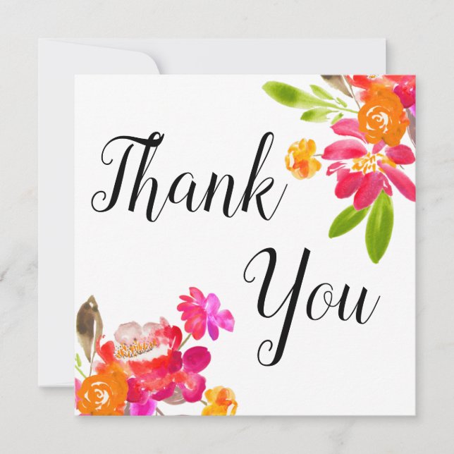 Autumn Watercolor Flower Bouquet Thank You Card (Front)