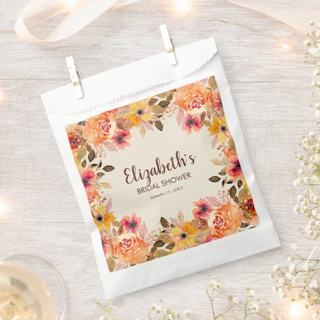 Autumn Watercolor Flowers Bridal Shower Favour Bags (Clipped)