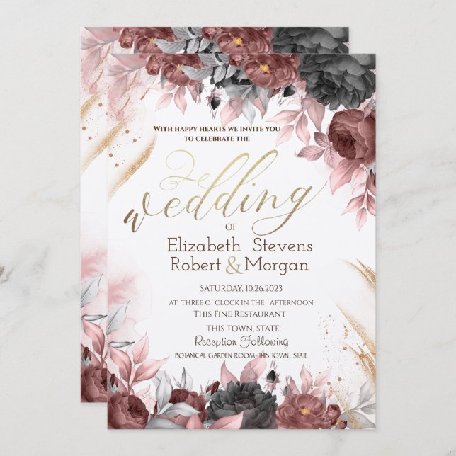 Autumn Watercolor Flowers  Invitation (Front/Back)