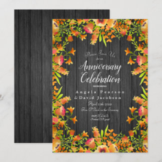 Autumn Watercolor Flowers on Rustic Wood Invitation
