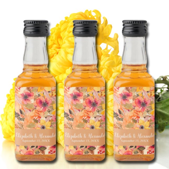 Autumn Watercolor Flowers Wedding Mini Liquor Bottle Label (Creator Uploaded)