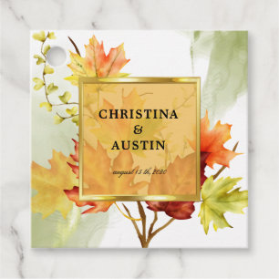 Autumn watercolor foliage monogram thank you favou favour tags