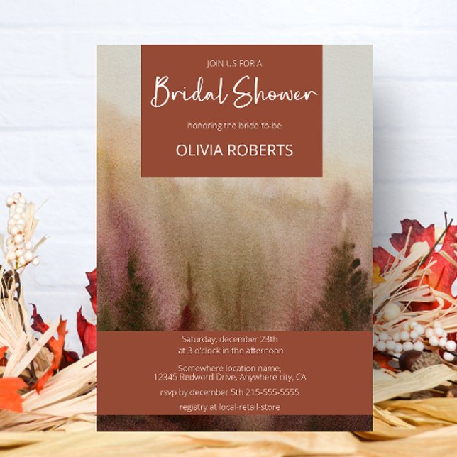 Autumn Watercolor Forest Terracota Bridal Shower Invitation (Creator Uploaded)