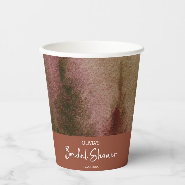 Autumn Watercolor Forest Terracota Bridal Shower Paper Cups (Front)