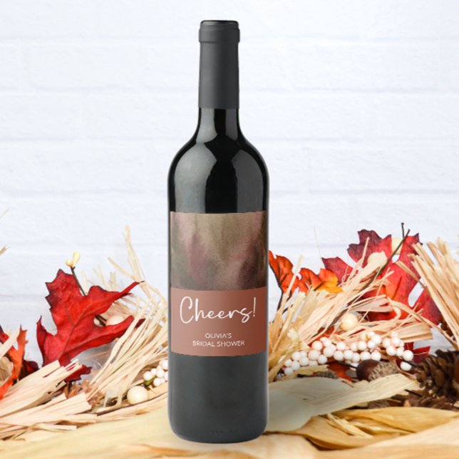 Autumn Watercolor Forest Terracota Bridal Shower Wine Label (Creator Uploaded)