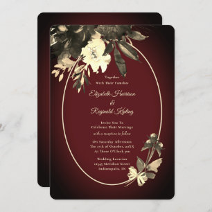 Autumn Watercolor Ivory Floral Burgundy Wedding Invitation