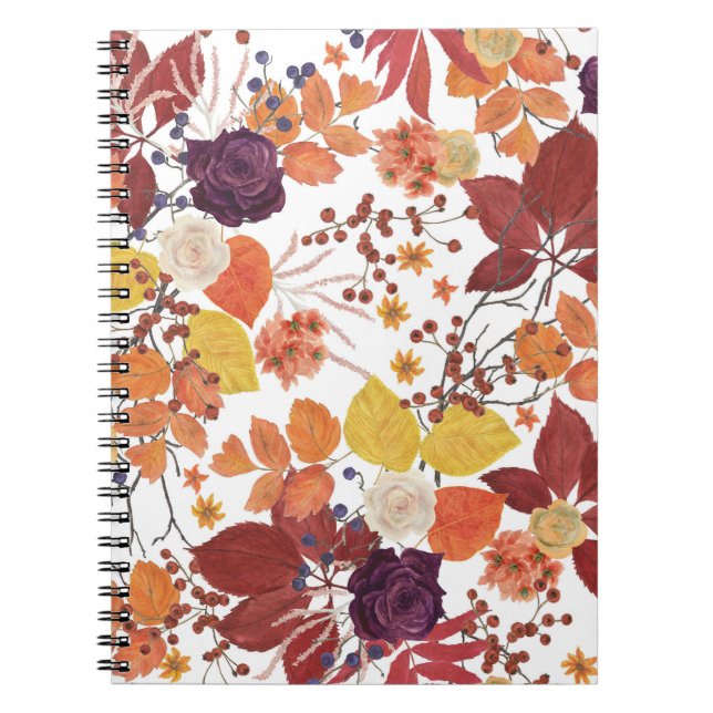 Autumn Watercolor Leaves and Roses Notebook (Front)