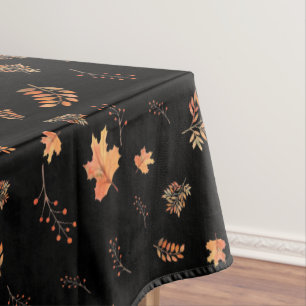 Autumn Watercolor Leaves Berries Black Tablecloth