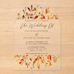 Autumn Watercolor Leaves Chic Fall Wedding Acrylic Invitations