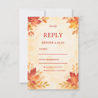 Autumn Watercolor Leaves Guest RSVP Card