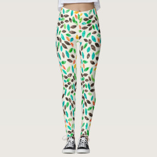 Autumn Watercolor Leaves Pattern Leggings