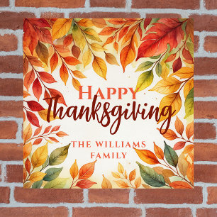 Autumn Watercolor Leaves Thanksgiving Welcome Poster