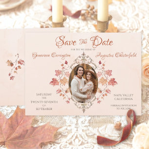 Autumn Watercolor Leaves Vintage Elegant Photo Save The Date